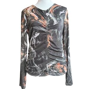 Bailey 44 Sheer Ruched Long Sleeve Y2K Blouse Sz M